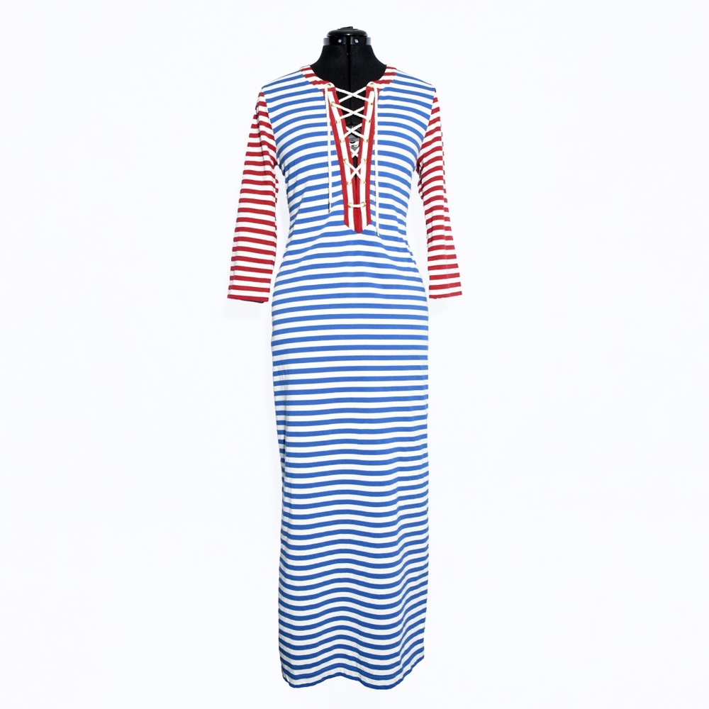 Striped Red and Blue Maxi Dress